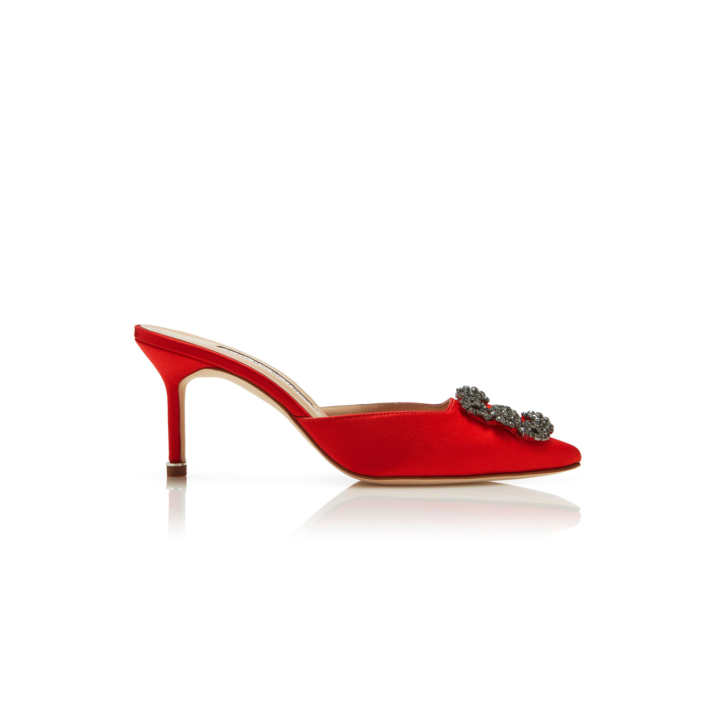 man010 B1ahn*k hangisimu red satin jewel buckle mules 9xx-0726-0041